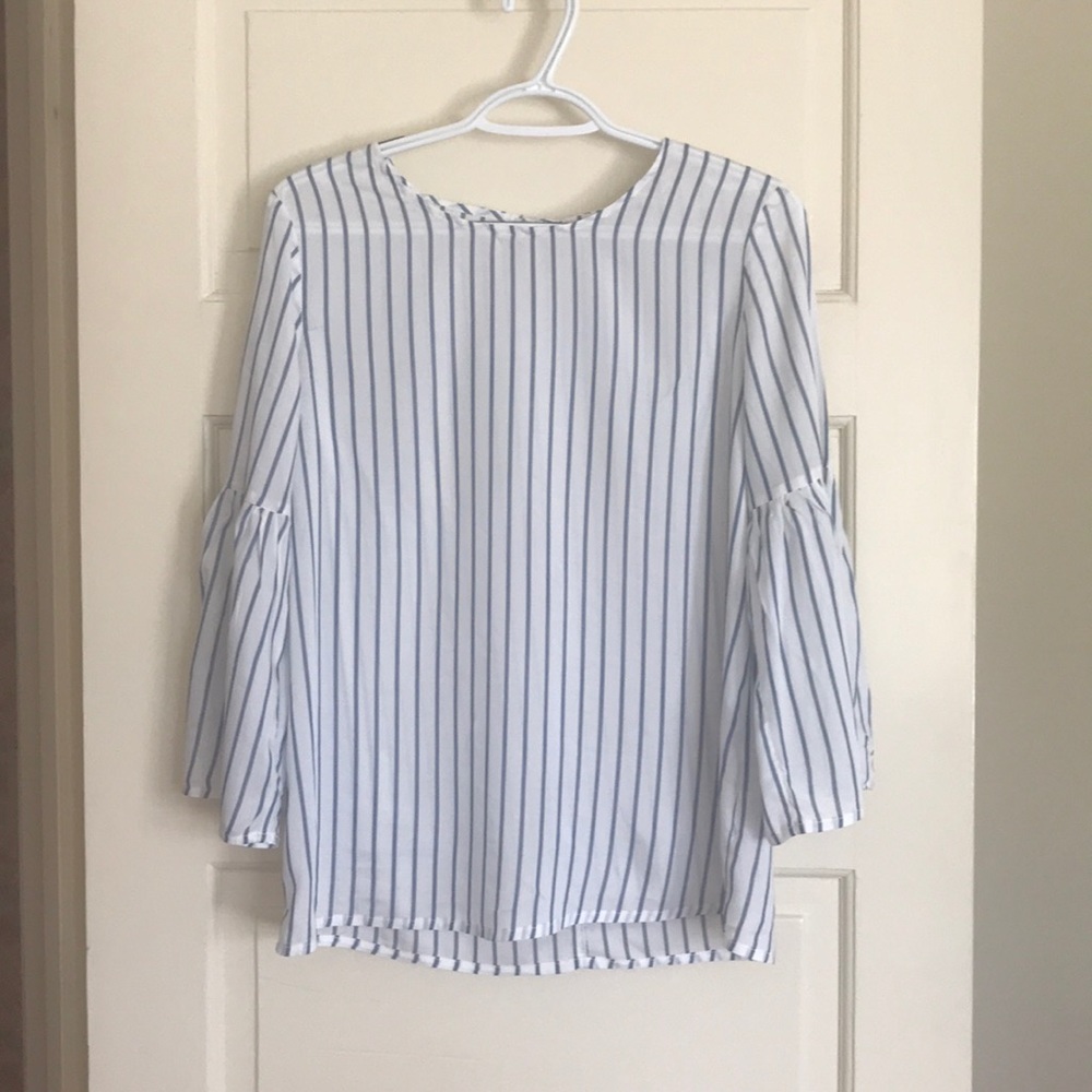 NEW pink rose blue and white striped blouse